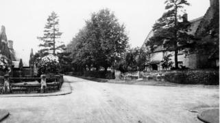 Vicarage Corner showing line of poplars along Castle Hill Road